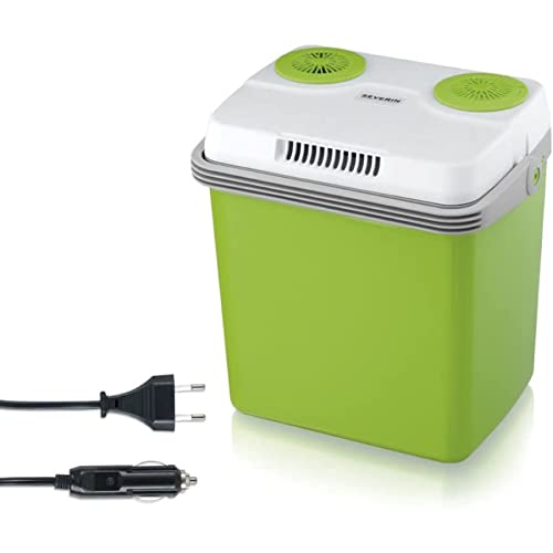SEVERIN Elektrische Kühlbox (19 L) mit Kühl- und Warmhaltefunktion, Auto Kühlbox mit 2 Anschlüssen (Netzteil & Zigarettenanzünder), Kühlbox grün/grau, KB 2922