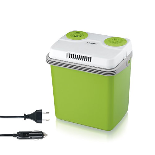 SEVERIN Elektrische Kühlbox (19 L) mit Kühl- und Warmhaltefunktion, Auto Kühlbox mit 2 Anschlüssen (Netzteil & Zigarettenanzünder), Kühlbox grün/grau, KB 2922